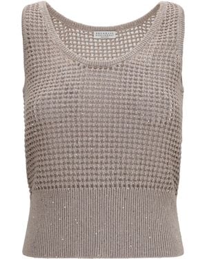 Brunello Cucinelli Perforated Sequin Tank Top Cotton; Polyester - Grey