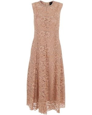Le Plain Long Dress With All-Over Lace Detail - Natural