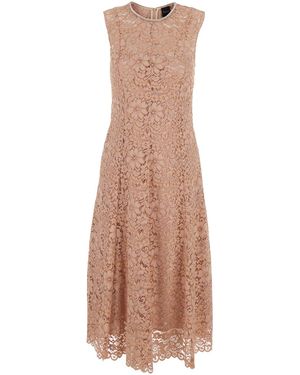 Le Plain Long Dress With All-Over Lace Detail - Natural
