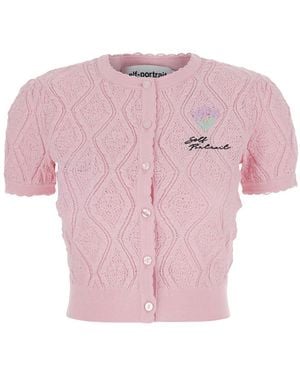 Self-Portrait Top Pointelle Knit With Short Sleeves - Pink