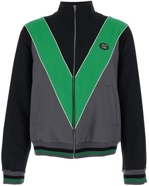 Valentino High-Neck Sweatshirt V-Inlay Polyester Sweatshirts - Green