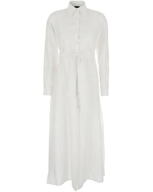 Le Plain Dress With Classic Collar Linen - White