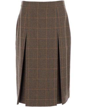 Saint Laurent Midi Skirt With Side Concealed Zip Closure And All-Over Check Motif - Brown