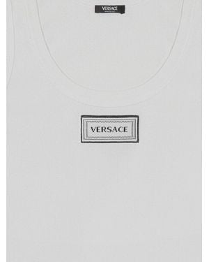 Versace Stretch Cotton Tank Top With Logo - White