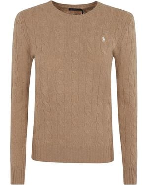 Ralph Lauren Logo Embroidered Cable Knit Jumper - Natural