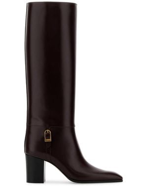 Saint Laurent Grape Leather Julia 70 Boots - Brown