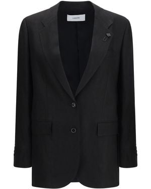 Lardini Double-Breasted Linen Blazer - Black
