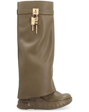 Givenchy Shark Lock Biker Leather Ankle Boots - Green