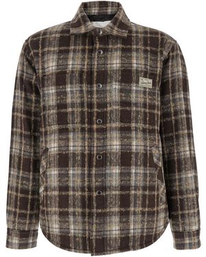 DUNST Checkered Shirt With Front Logo Patch - Brown