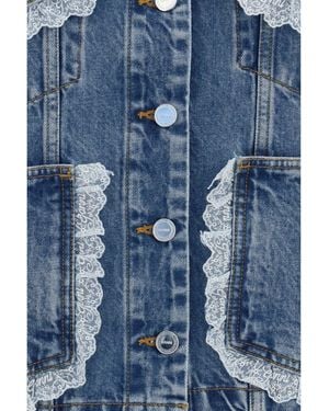 Ganni Rigid Denim Jacket With Lace Details - Blue