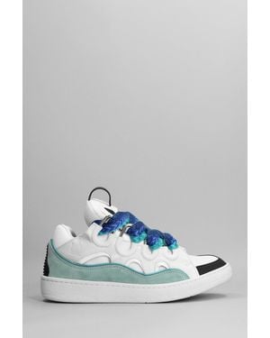 Lanvin Curb Trainers In White Suede And Leather - Blue