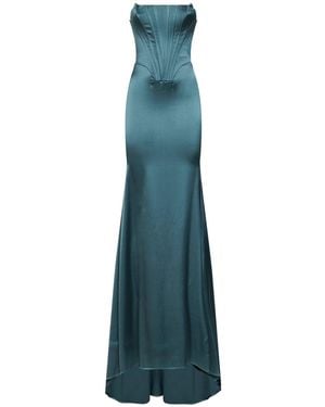 GIUSEPPE DI MORABITO Stretch Satin Long Bustier Dress - Blue