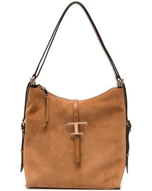 Tod's Shoulder Bag T Timeless Suede Calf Tote - Brown