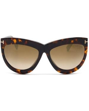 Tom Ford Sunglasses Cat Eye Full Rim, Blonde Havana Frame And Mirror Lens Ft111253G - Brown