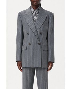 Brunello Cucinelli Pinstripe Double Breasted Jacket - Gray