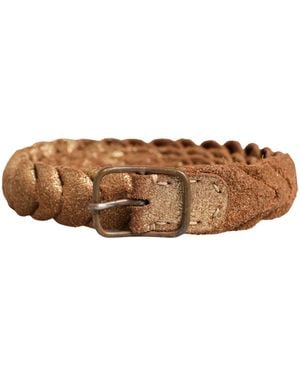 Ermanno Scervino Brown Leather Braided Metal Buckle Belt