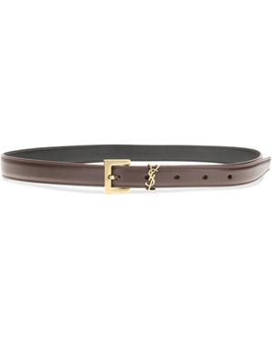 Saint Laurent Belt Cassandre-Tan Calf Leather - White