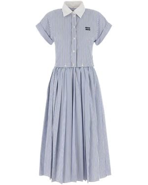 Miu Miu Embroidered Poplin Shirt Dress - Blue
