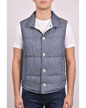 Brunello Cucinelli Linen Button Down Vest, Size Medium - Blue