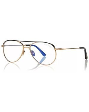Tom Ford Eyeglasses Aviator Full Rim, Shiny Deep Frame And Clear Demo Lenses Lens Ft5693-B030 Sunglasses - Blue