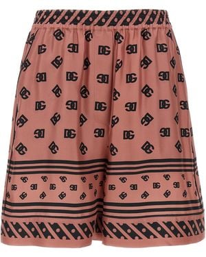 Dolce & Gabbana Silk Shorts With Logo Print - Red