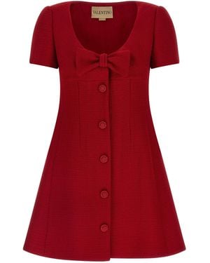 Valentino Garavani Bow-Trimmed Tweed Dress - Red