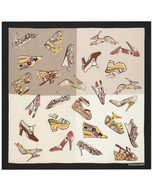 Ferragamo Silk Scarf With Genio Print - Metallic
