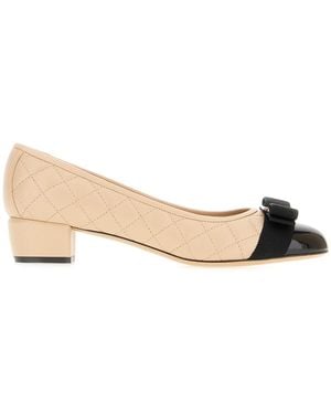 Ferragamo Two-Tone Nappa Leather Vara Court Shoes - Natural