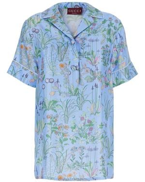 Gucci Shirt With Cuban Collar — Silk Blouses - Blue
