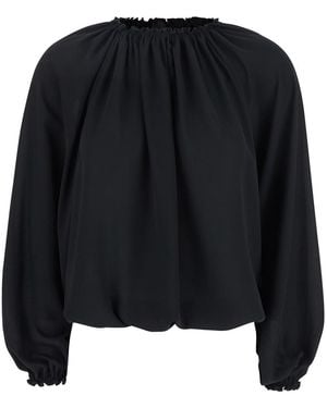 Le Plain Top With Dropped Shoulders And Curlsin Fabric Polyester Tops - Black
