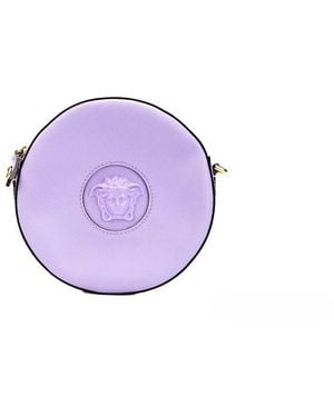 Versace Round Disco Lilac Pebbled Leather Camera Case Crossbody Bag Purse - Purple