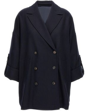 Brunello Cucinelli Shiny Cuff Details Caban Coat - Blue