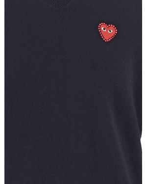 COMME DES GARÇONS PLAY Wool V-Neck Jumper With Logo - Blue