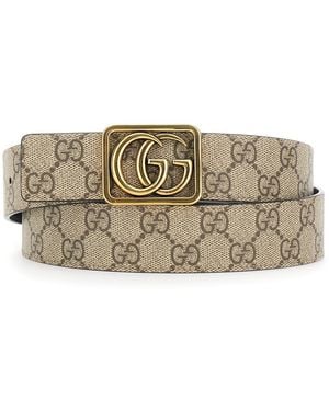 Gucci Reversible Belt With Gg Buckle Polyurethane - Gray