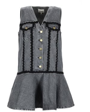 Ganni Cotton Mini Dress Organic - Grey