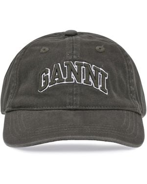 Ganni Logo Baseball Cap Cotton Hats E Hairbands - Black