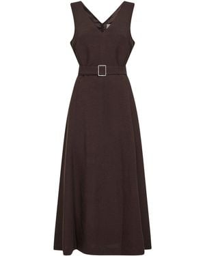 Blanca Vita Mocha Viscose And Linen Apred Belted Midi Dress - Purple