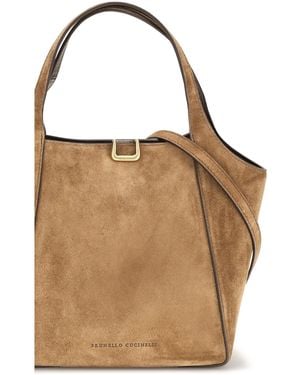 Brunello Cucinelli Bucket Bag Suede Calf Leather Shoulder - Brown