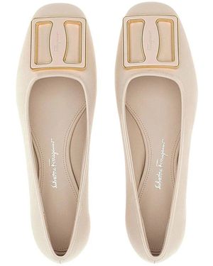 Ferragamo Chunky-Buckle Ballerina Flats - Natural