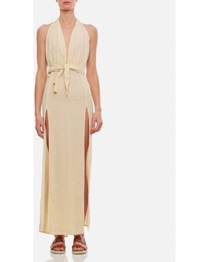 Caravana Tacoh Cotton Long Dress With Slits - Natural