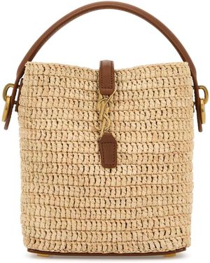 Saint Laurent Raffia Mini Le 37 Bucket Bag - White