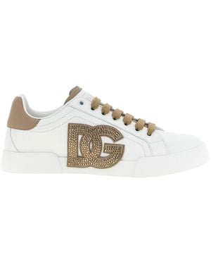 Dolce & Gabbana Portofino Light Strobel Leather Low-Top Trainers - White