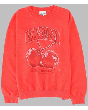 Ganni Sweatshirt Cherry Print Organic Cotton Sweatshirts - Pink