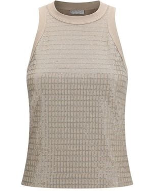 Brunello Cucinelli Beige Cotton Sleeveles T - Grey