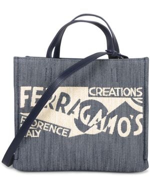 Ferragamo Venna Jacquard Denim Tote Bag - Blue