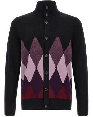 Ballantyne Diamond Intarsia Cashmere Cardigan - Black
