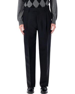 Ferragamo Tailored Wool Trousers With Pleats - Black