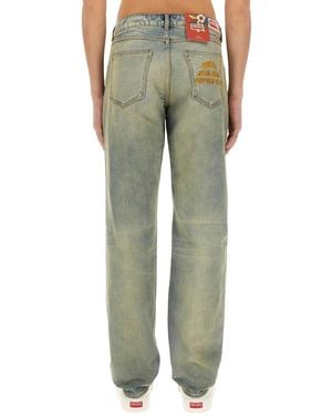 KENZO Slim Bara Jeans With Drawn Varsity Design Cotton - Green