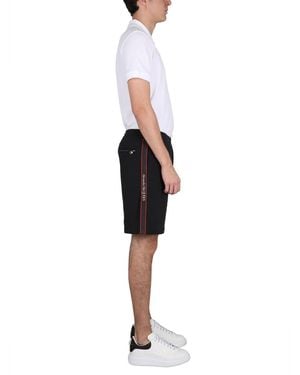 McQueen Bermuda Shorts With Selvedge Logo Band Cotton - Black