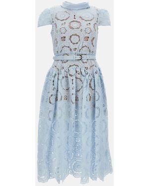 Self-Portrait Floral Lace Midi Dress - Blue